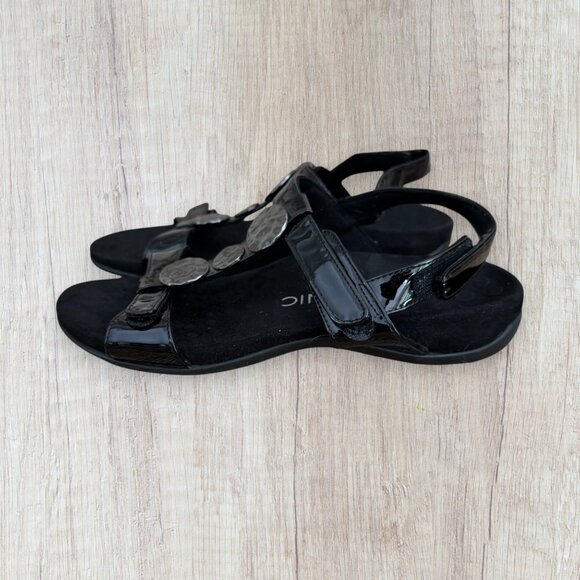 VIONIC Farra Black Ankle Strap Medallion Comfort Sandals Womens 7 WIDE - Picture 5 of 9